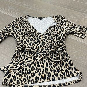 Ann taylor leopard print top with belt to tie